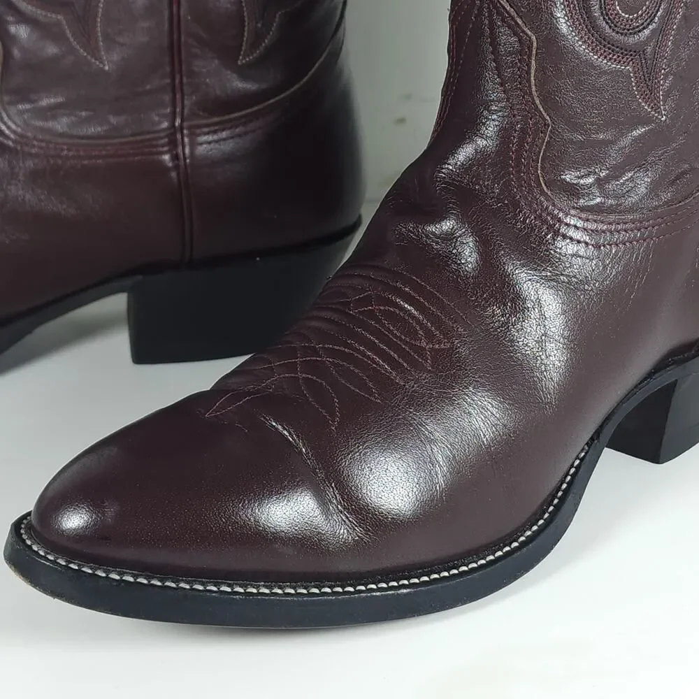 Nocona Men's US 9D 8011 Brown Leather Embroidered Western Cowboy Boots